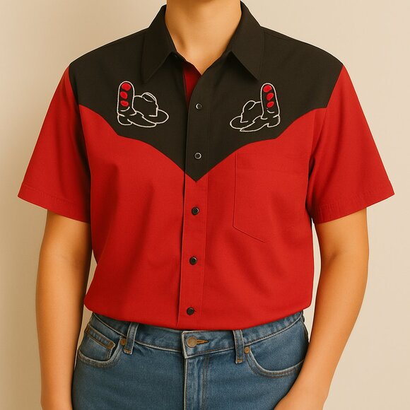 Vintage Western Button Shirt Embroidered Cowboy Cowgirl Rodeo Red Size Large - Picture 1 of 6